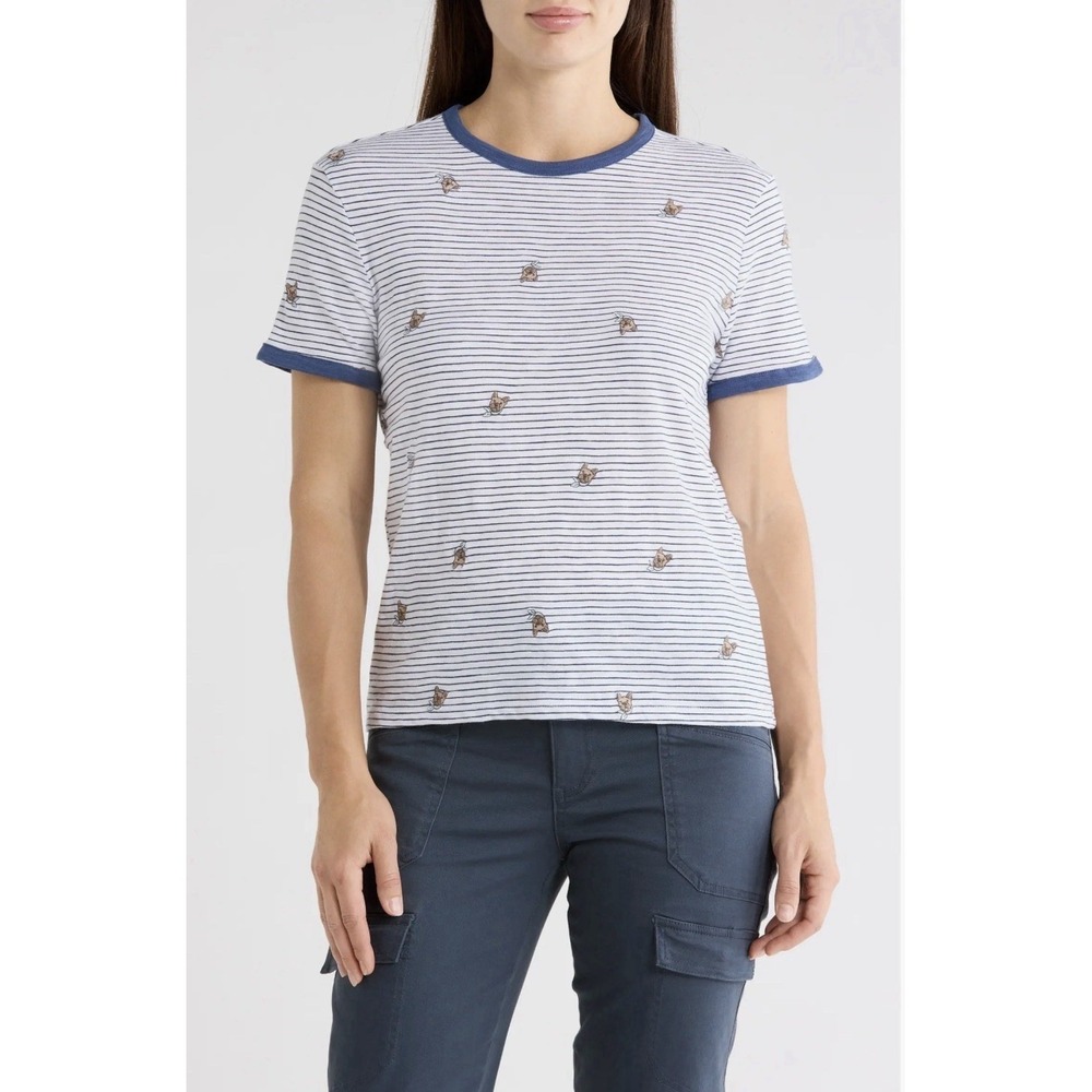 lucky brand dog embroidered Cotton T- Shirt Size XL